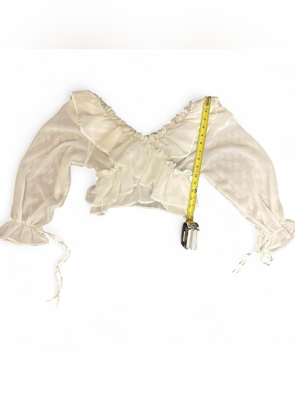 Sheer Ivory Ruffle Crop Top Small - Picture 6 of 7